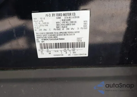 2018 Ford Explorer Xlt z USA, uszkodzony, nr VIN 1FM5K7D85JGA76004